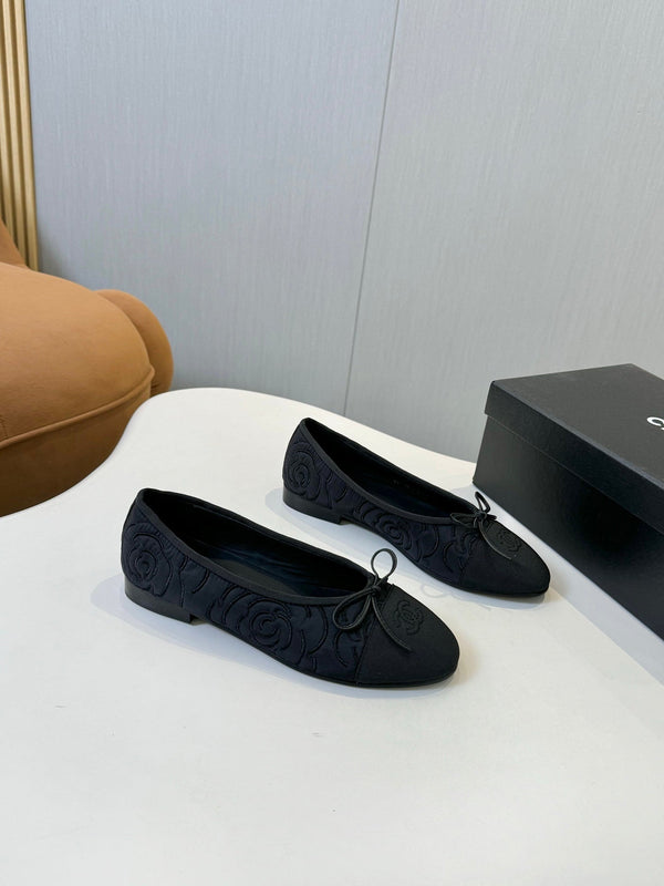 CC 25ss Métiers d’art Ballet Flats 10mm Black Fabric Grosgrain 417041