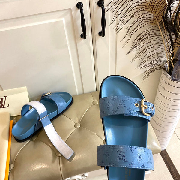 lv sandal mule bomdia blue monogram calfskin