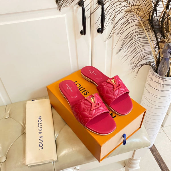 LV Neo Revival Flat Mule Red Pink Lambskin