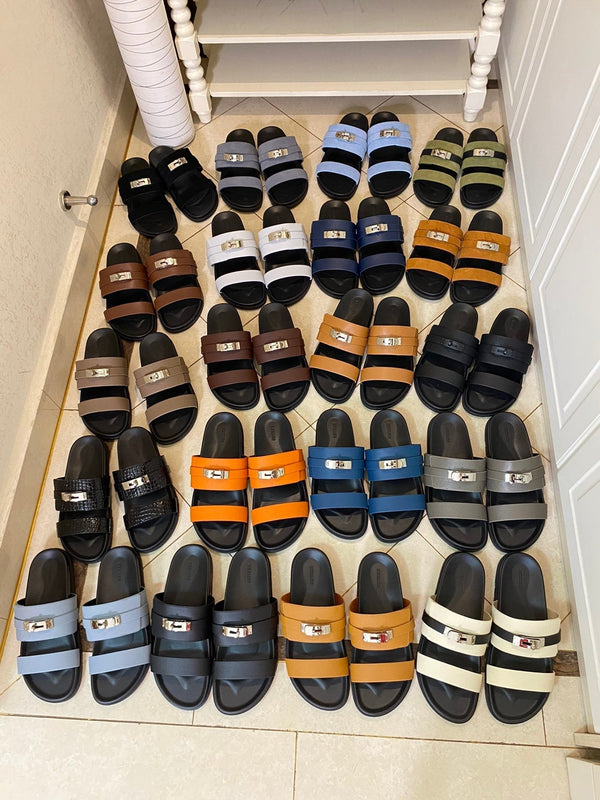 HM Jackson Sandal Black Embossed Pattern Cowhide 958028