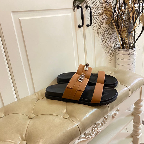 HM Jackson Sandal Brown Orange Calfskin 958041