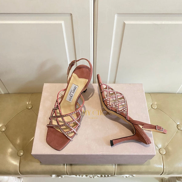 Jimmy Choo Saila Sandals 9cm Rust Sheepskin Suede 688235