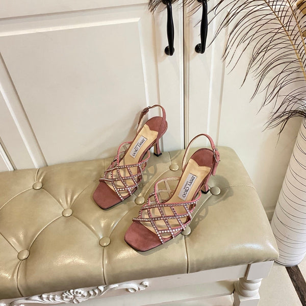 Jimmy Choo Saila Sandals 9cm Rust Sheepskin Suede 688235