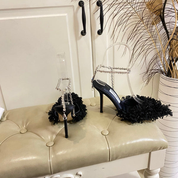 Jimmy Choo Saeda 100 Black Lace Leather 688240