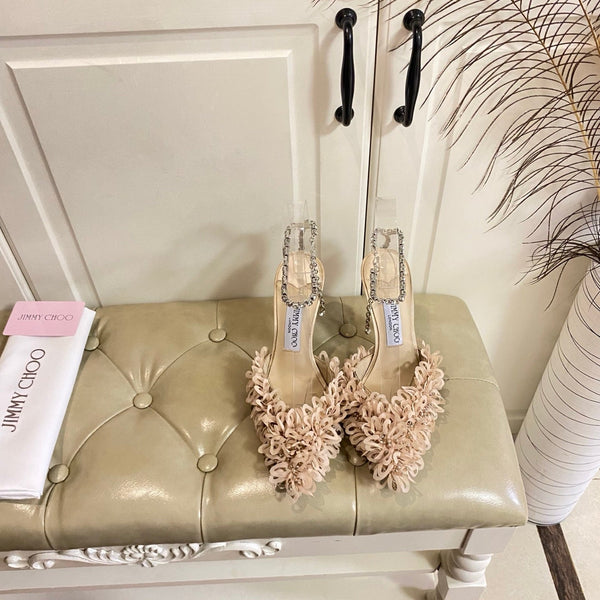 Jimmy Choo Saeda 100 Beige Lace Leather 688241