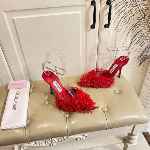 Jimmy Choo Saeda 100 Red Lace Leather 688242