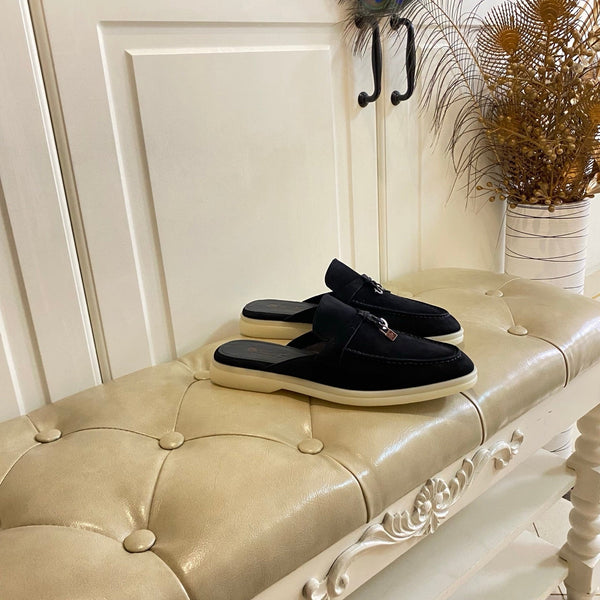 LP 26s Lock Charm Mules In Black Suede