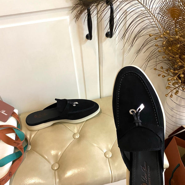 LP 26s Lock Charm Mules In Black Suede