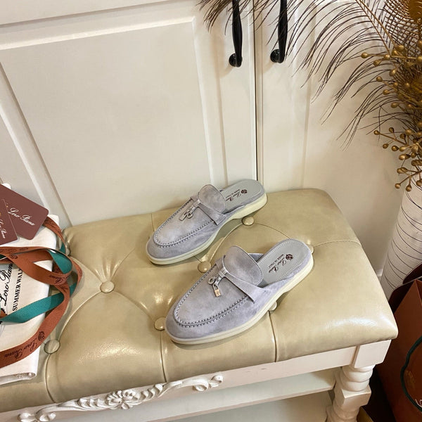 LP 26s Lock Charm Mules In Light Grey Suede