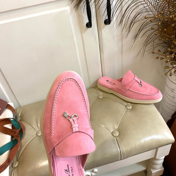 LP 26s Lock Charm Mules In Pink Suede