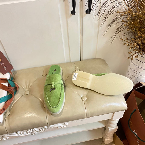 LP 26s Lock Charm Mules In Light Green Suede