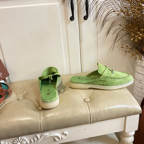 LP 26s Lock Charm Mules In Light Green Suede