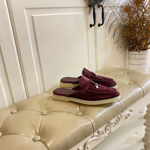 LP 26s Lock Charm Mules In Burgundy Suede