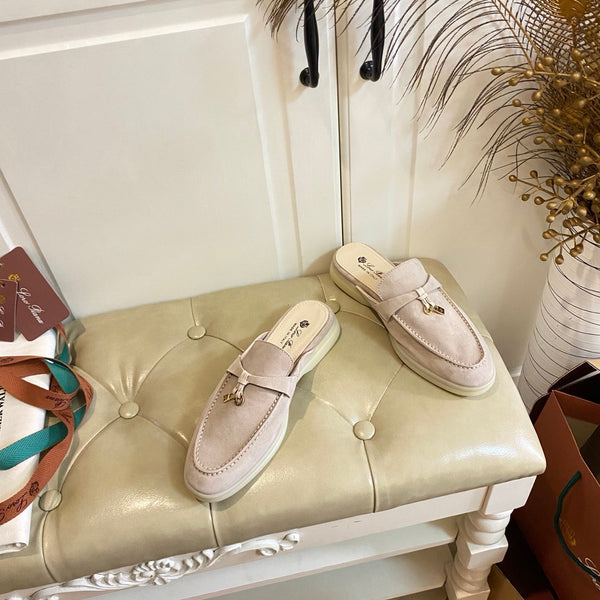 LP 26s Lock Charm Mules In Light Pink Suede