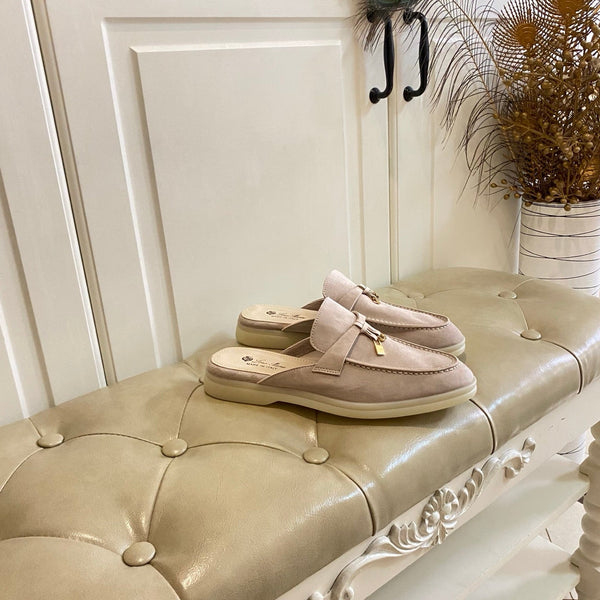 LP 26s Lock Charm Mules In Light Pink Suede