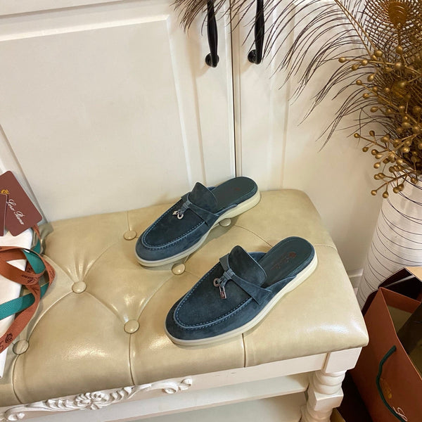 LP 26s Lock Charm Mules In Slate Blue Suede