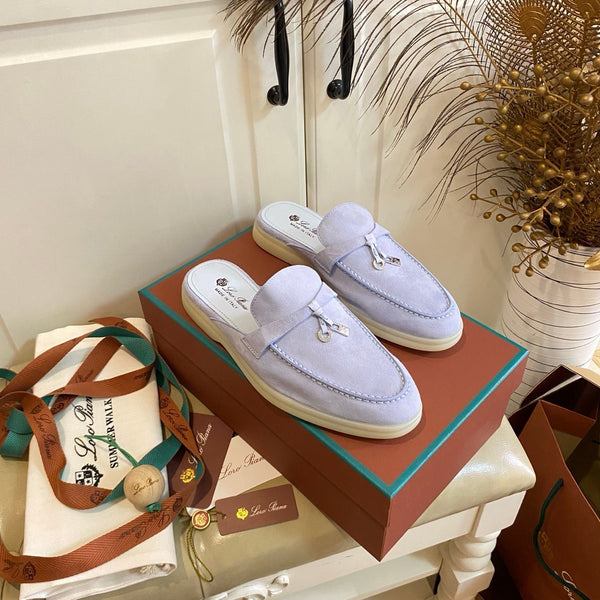 LP 26s Lock Charm Mules In Light Purple Suede