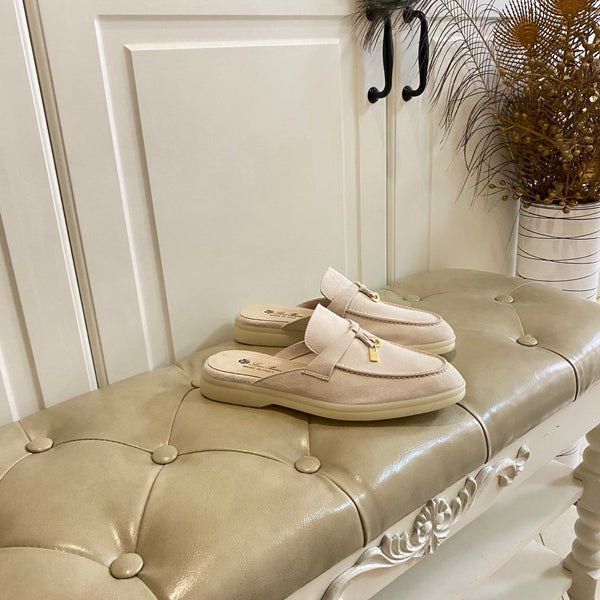 LP 26s Lock Charm Mules In Beige Suede