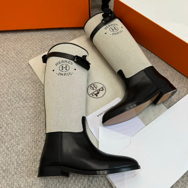 HM Jumping Boot In White Mix Black Calfskin And Mesh Fabric 973841