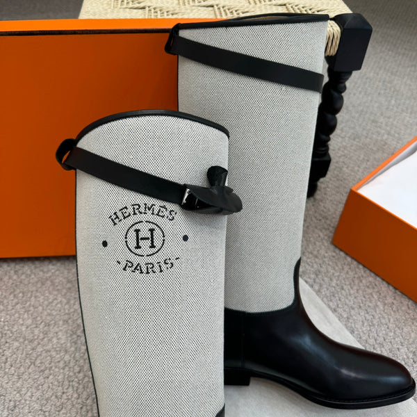 HM Jumping Boot In White Mix Black Calfskin And Mesh Fabric 973841