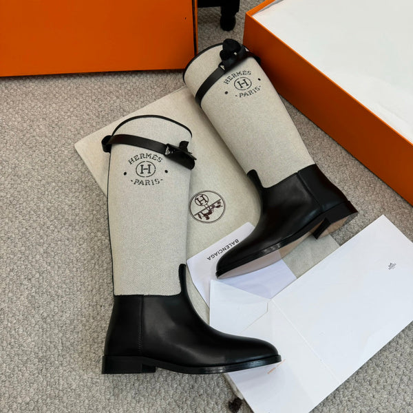 HM Jumping Boot In White Mix Black Calfskin And Mesh Fabric 973841