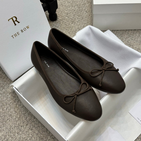 The Row Ballet Flats Bow Dark Brown Cowhide 290729