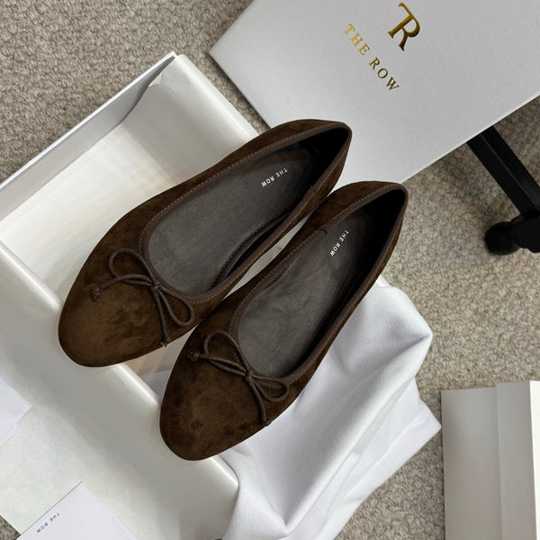 The Row Ballet Flats Bow Dark Brown Suede 290730
