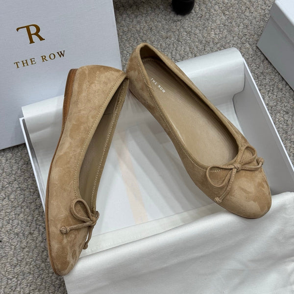 The Row Ballet Flats Bow Beige Suede 290736
