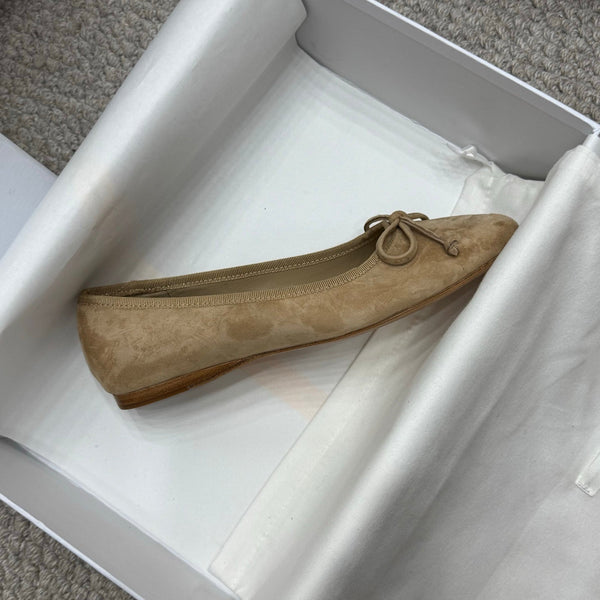 The Row Ballet Flats Bow Beige Suede 290736