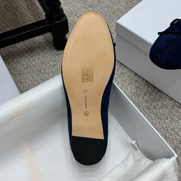 The Row Ballet Flats Bow Dark Blue Suede 290738
