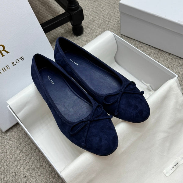 The Row Ballet Flats Bow Dark Blue Suede 290738