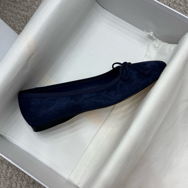 The Row Ballet Flats Bow Dark Blue Suede 290738