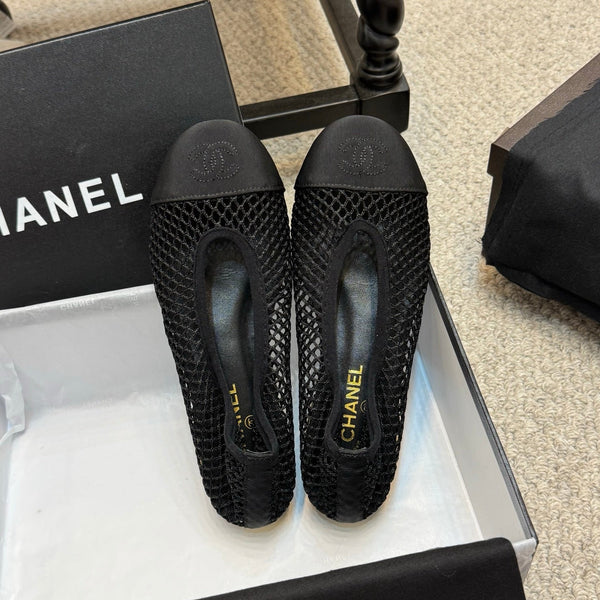 CC 25C Ballet Flat Black Mesh Fabric Grosgrain