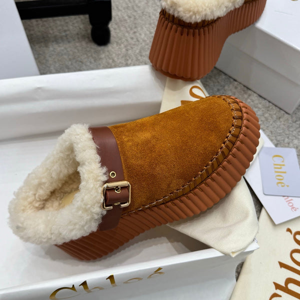 Chloe Nama Shearling-Lined Mule Brown Suede 523133