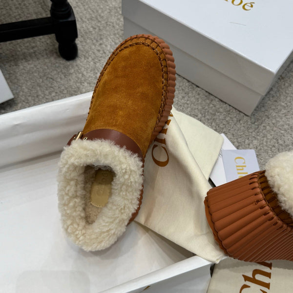 Chloe Nama Shearling-Lined Mule Brown Suede 523133