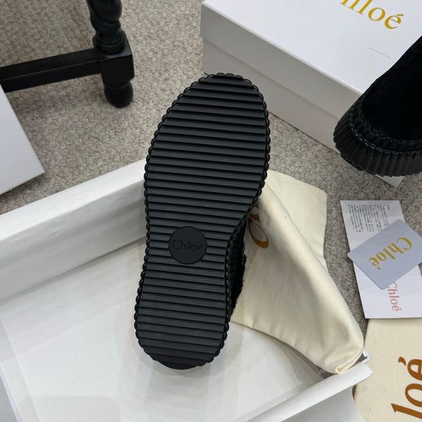 Chloe Nama Shearling-Lined Mule Black Suede 523135