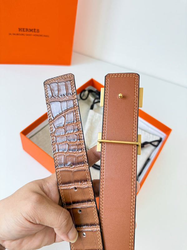 HM Ceinture Constance 38mm Vachette Marron Boucle Dorée 620049
