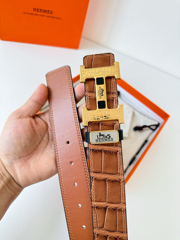 HM Ceinture Constance 38mm Vachette Marron Boucle Dorée 620049