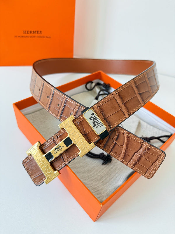 HM Ceinture Constance 38mm Vachette Marron Boucle Dorée 620049