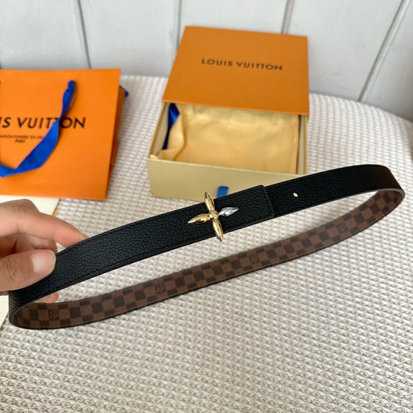 LV FLOWERGRAM 25 MM REVERSIBLE BELT IN BROWN DAMIER CALFSKIN GOLD MIX SILVER HARDWARE