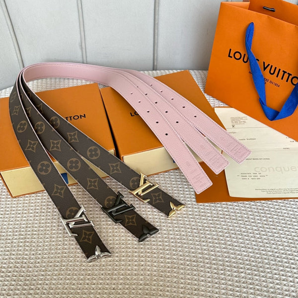 PRETTY LV 30MM REVERSIBLE BELT IN LIGHT PINK CALFSKIN GOLD HARDWARE