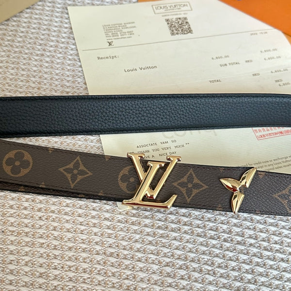 PRETTY LV 30MM REVERSIBLE BELT IN BLACK CALFSKIN GOLD HARDWARE