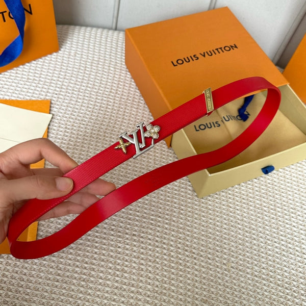 LV GRAM 20 MM REVERSIBLE BELT CHERRY RED CALFSKIN SILVER HARDWARE