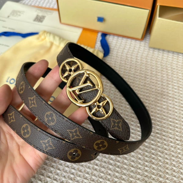 LV S-LOCK BELT 20 MM TAUPE BROWN MONOGRAM AND BLACK CALFSKIN GOLD HARDWARE