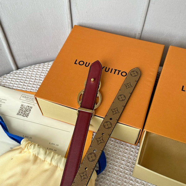 LV S-LOCK BELT 20 MM BROWN MONOGRAM AND AUBURN RED CALFSKIN GOLD HARDWARE