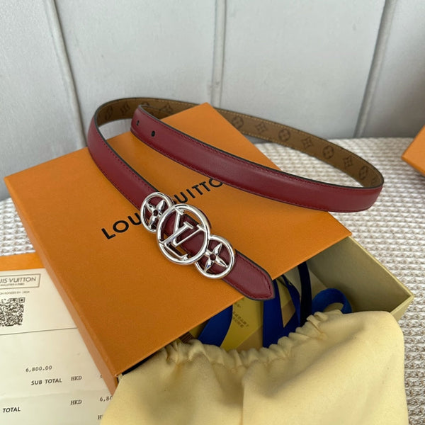 LV S-LOCK BELT 20 MM BROWN MONOGRAM AND AUBURN RED CALFSKIN SILVER HARDWARE