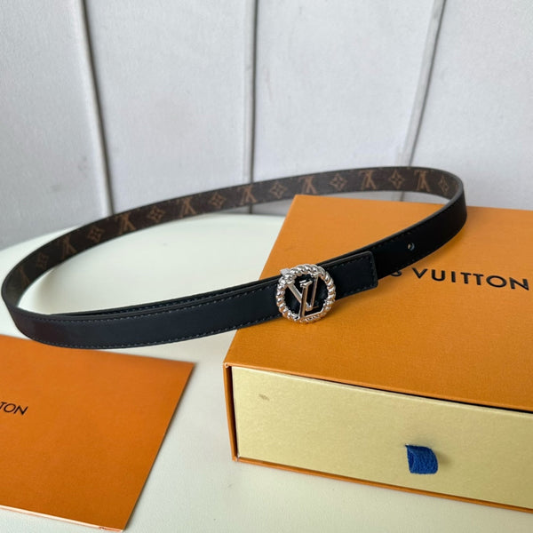 LV Circle Nautical 20mm Reversible Square End Tip Belt Silver Buckle Navy Blue Brown lambskin