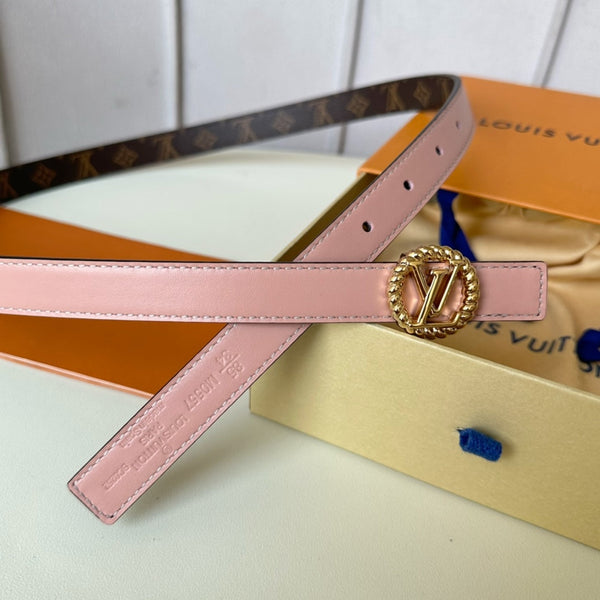 LV Circle Nautical 20mm Reversible Belt Gold Buckle Pink Brown Lambskin