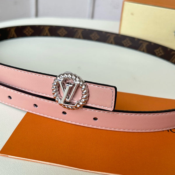 LV Circle Nautical 20mm Reversible Belt Silver Buckle Pink Brown Lambskin