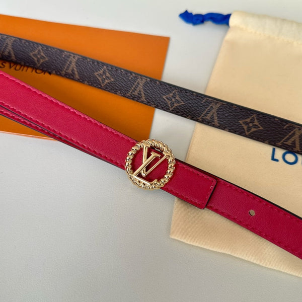 LV Circle Nautical 20mm Reversible Belt Gold Buckle Red Brown Lambskin